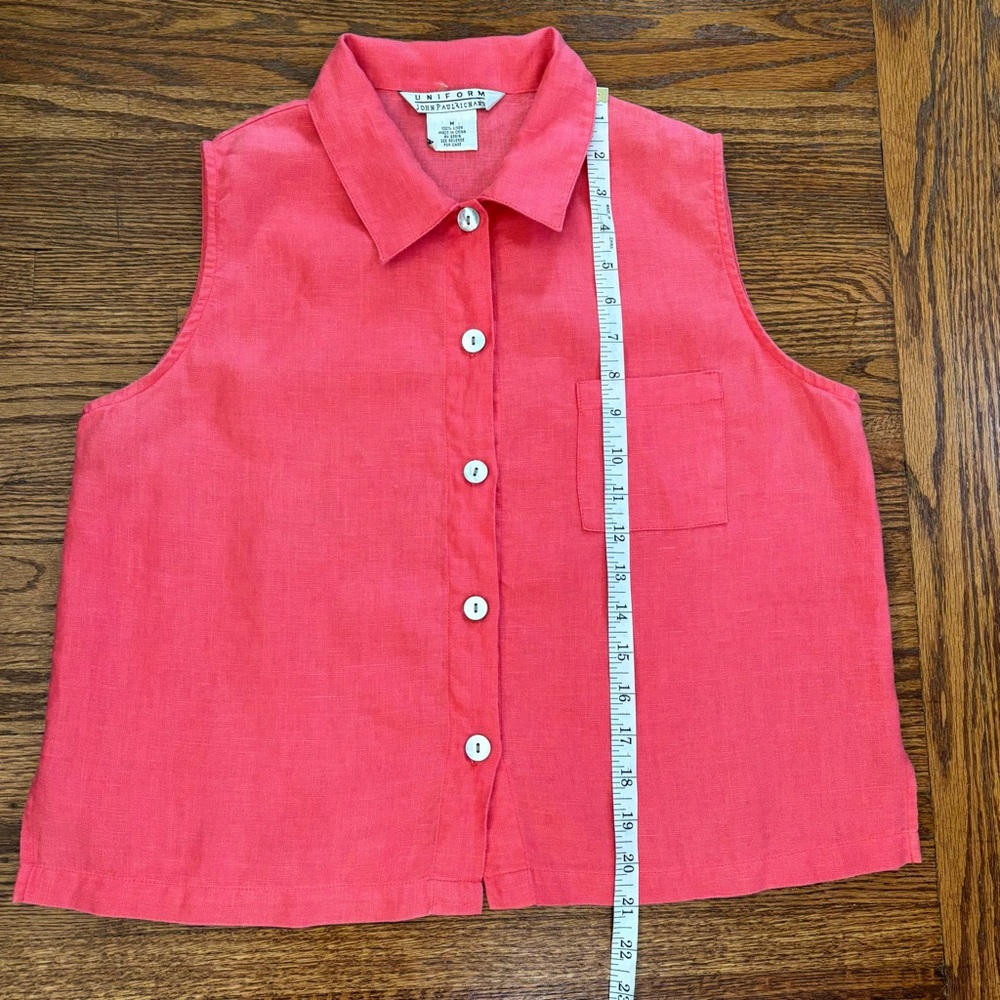 Vintage Sleeveless Button-Front Top - Medium - Linen